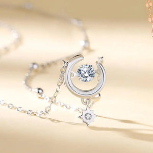 925 Silver Zircon Star Moon Pendant Necklace Rose Plated Women Jewelry