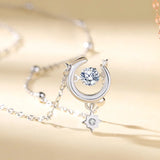 925 Silver Zircon Star Moon Pendant Necklace Rose Plated Women Jewelry