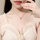 925 Silver Zircon Star Moon Pendant Necklace Rose Plated Women Jewelry