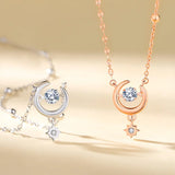 925 Silver Zircon Star Moon Pendant Necklace Rose Plated Women Jewelry