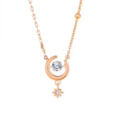 925 Silver Zircon Star Moon Pendant Necklace Rose Plated Women Jewelry