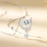 925 Silver Zircon Star Moon Pendant Necklace Rose Plated Women Jewelry