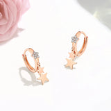 925 Silver Zircon Stars Hoop Earrings Rose Plated Women Accessories