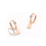 925 Silver Zircon Stars Hoop Earrings Rose Plated Women Accessories