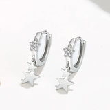 925 Silver Zircon Stars Hoop Earrings Rose Plated Women Accessories