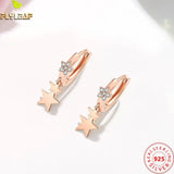 925 Silver Zircon Stars Hoop Earrings Rose Plated Women Accessories