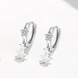 925 Silver Zircon Stars Hoop Earrings Rose Plated Women Accessories
