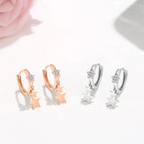 925 Silver Zircon Stars Hoop Earrings Rose Plated Women Accessories