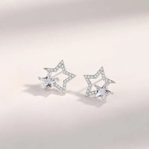925 Silver Zircon Stars Stud Earrings Rose Plating