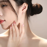 925 Silver Zircon Stars Stud Earrings Rose Plating