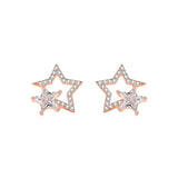 925 Silver Zircon Stars Stud Earrings Rose Plating