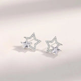 925 Silver Zircon Stars Stud Earrings Rose Plating