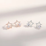 925 Silver Zircon Stars Stud Earrings Rose Plating