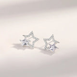 925 Silver Zircon Stars Stud Earrings Rose Plating
