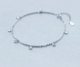 925 Sterling Silver Anklet Bracelet with Round CZ Stone Crystals