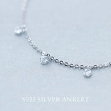 925 Sterling Silver Anklet Bracelet with Round CZ Stone Crystals