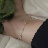 925 Silver Key Anklets Heart Green Crystal Ankle Bracelet Leg Chain