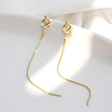 Real 925 Sterling Silver Knot Shape Tassel Earrings Snake Chain Drop Jewelry