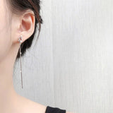 Real 925 Sterling Silver Knot Shape Tassel Earrings Snake Chain Drop Jewelry