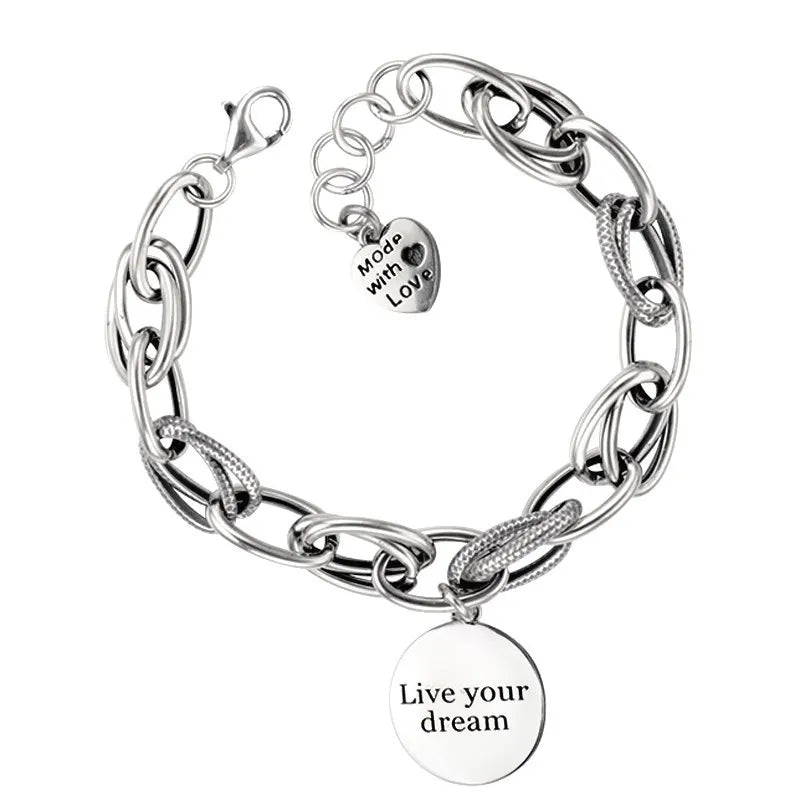925 Sterling Silver Love Pendant Bracelet Retro Thai Silver Chain
