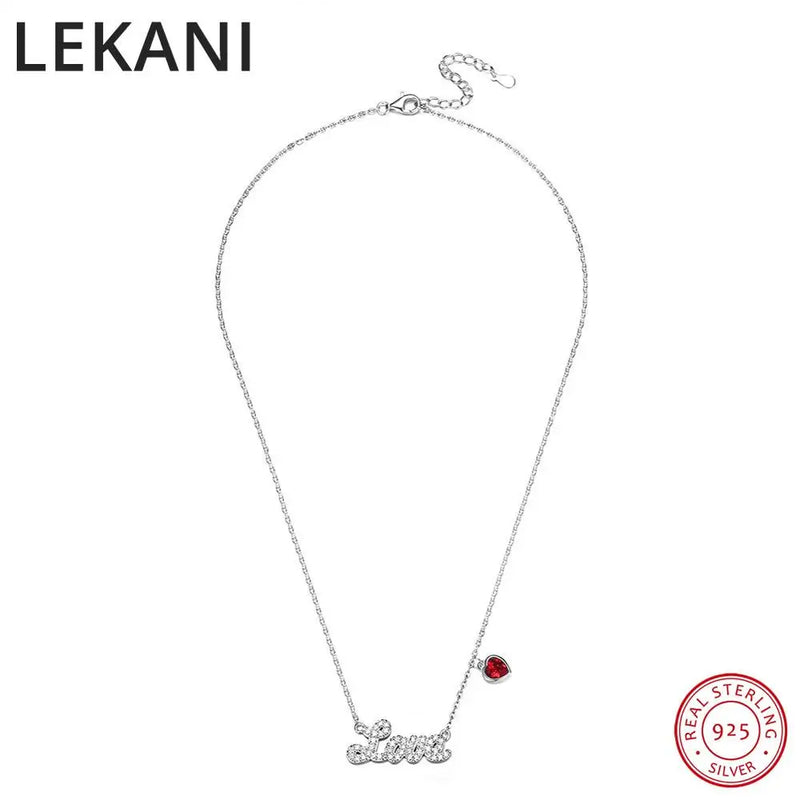 925 Silver LOVE Necklace Red Heart Crystals Austria Women Jewelry