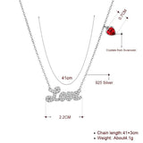 925 Silver LOVE Necklace Red Heart Crystals Austria Women Jewelry