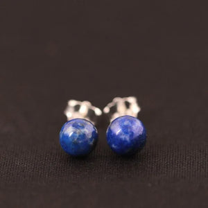 925 Sterling Silver Lapis Lazuli Stud Earrings Vintage Femme Gift