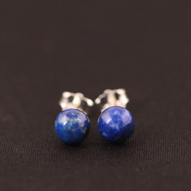 925 Sterling Silver Lapis Lazuli Stud Earrings Vintage Femme Gift