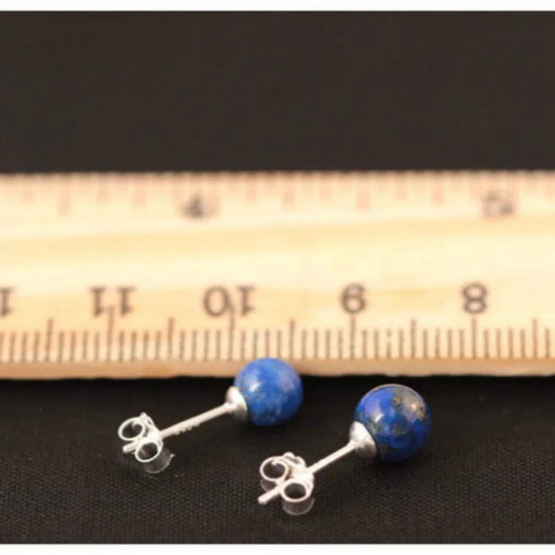 925 Sterling Silver Lapis Lazuli Stud Earrings Vintage Femme Gift