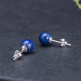 925 Sterling Silver Lapis Lazuli Stud Earrings Vintage Femme Gift