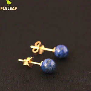 925 Sterling Silver Lapis Lazuli Stud Earrings Vintage Femme Gift