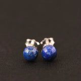 925 Sterling Silver Lapis Lazuli Stud Earrings Vintage Femme Gift