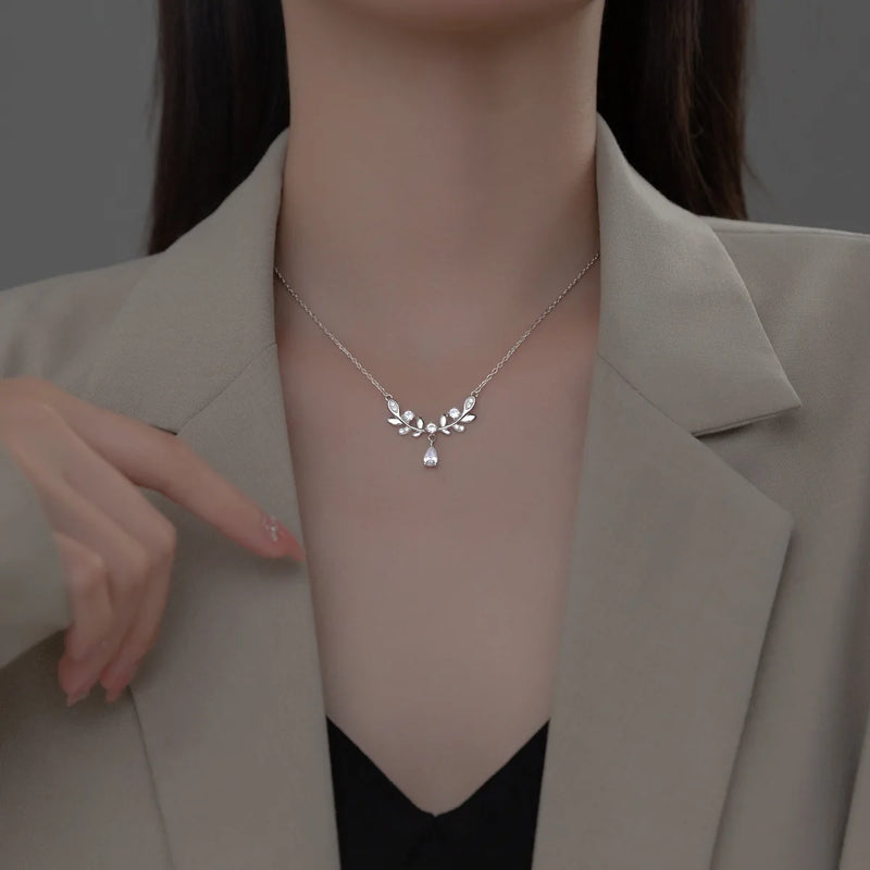 925 Sterling Silver Leaf Teardrop Pendant Necklace Dainty Necklaces