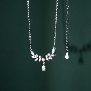 925 Sterling Silver Leaf Teardrop Pendant Necklace Dainty Necklaces
