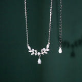 925 Sterling Silver Leaf Teardrop Pendant Necklace Dainty Necklaces