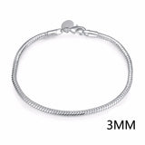 925 Sterling Silver Snake Chain Bracelet for European Charm - Lobster Clasp