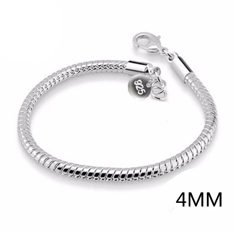 925 Sterling Silver Snake Chain Bracelet for European Charm - Lobster Clasp