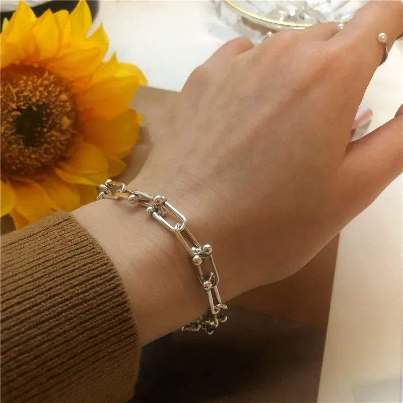 925 Silver Lock Chain Bracelet Vintage Adjustable Party Jewelry
