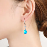 925 Silver Tassel Crystal Oval Drop Earring Wedding Party