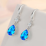 925 Silver Tassel Crystal Oval Drop Earring Wedding Party