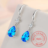 925 Silver Tassel Crystal Oval Drop Earring Wedding Party