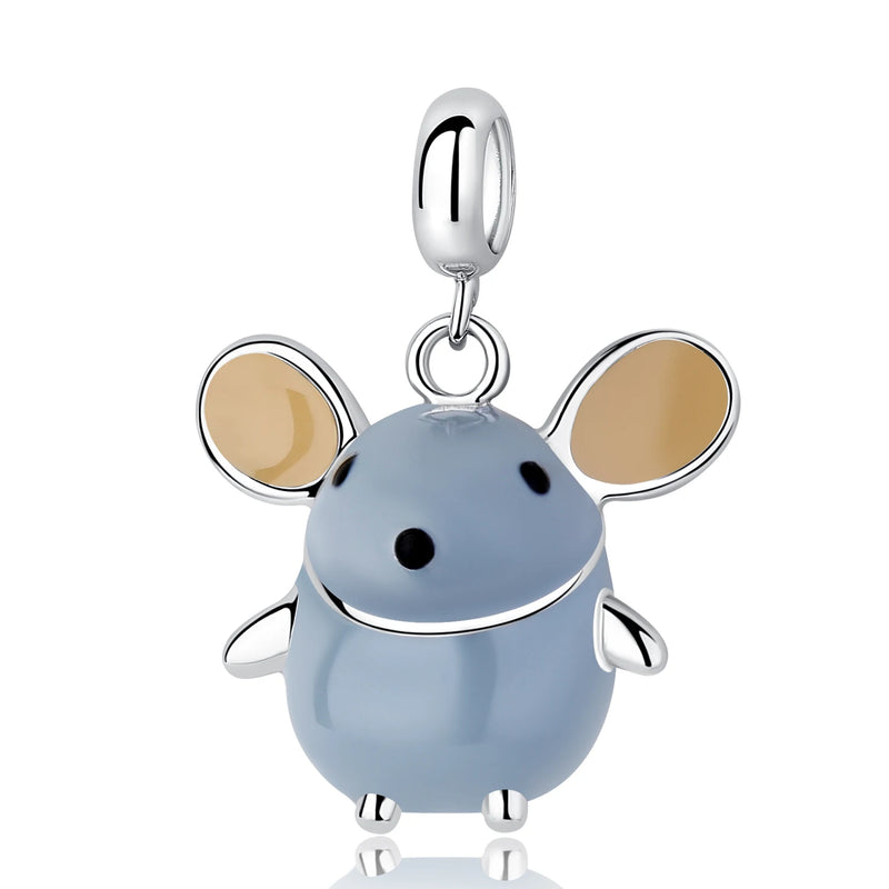 925 Sterling Silver Mouse Bead Rat Pendant Charm for Bracelets - Gift Jewelry