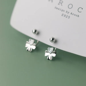 925 Silver Four Leaves Stud Earrings Screw Backs Fine Jewelry for Women Girls