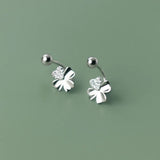 925 Silver Four Leaves Stud Earrings Screw Backs Fine Jewelry for Women Girls