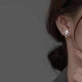 925 Silver Four Leaves Stud Earrings Screw Backs Fine Jewelry for Women Girls