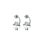 925 Silver Four Leaves Stud Earrings Screw Backs Fine Jewelry for Women Girls