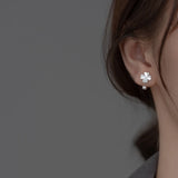 925 Silver Four Leaves Stud Earrings Screw Backs Fine Jewelry for Women Girls