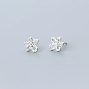 925 Sterling Silver Zircon Flower Stud Earrings for Women Girls