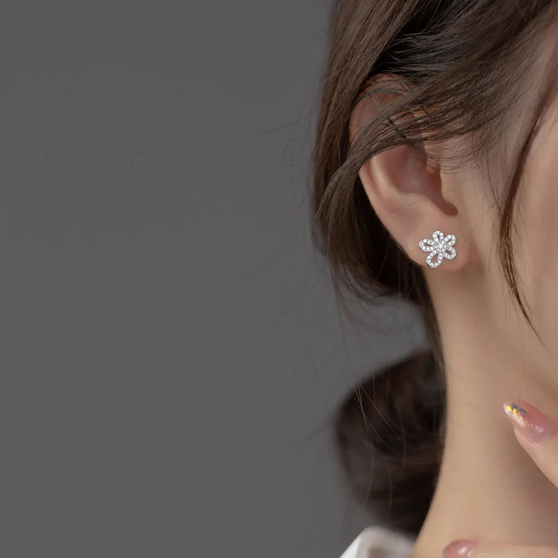 925 Sterling Silver Zircon Flower Stud Earrings for Women Girls