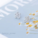 925 Sterling Silver Zircon Flower Stud Earrings for Women Girls